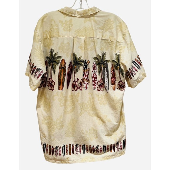 Palmwave Men's Hawaiian Camp Shirt‎ Ivory Surf Boards Palms Shirt SS L - Picture 3 of 9